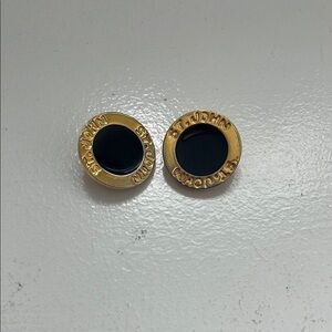 St. John Vintage 90s Black Enamel Clip-on Logo Earrings